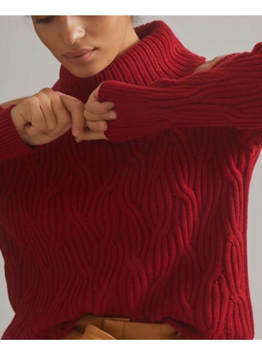 Anthropologie Cold Open Shoulder Red Turtleneck Sweater